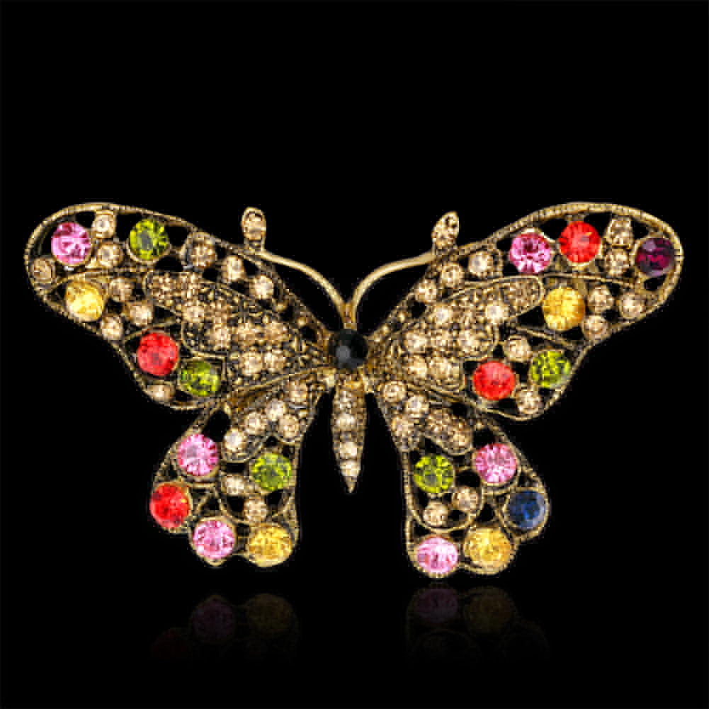 Lady Fashion Multicolor Rhinestone Butterfly Shape Brooch Pin Scarf Jewelry Gift
