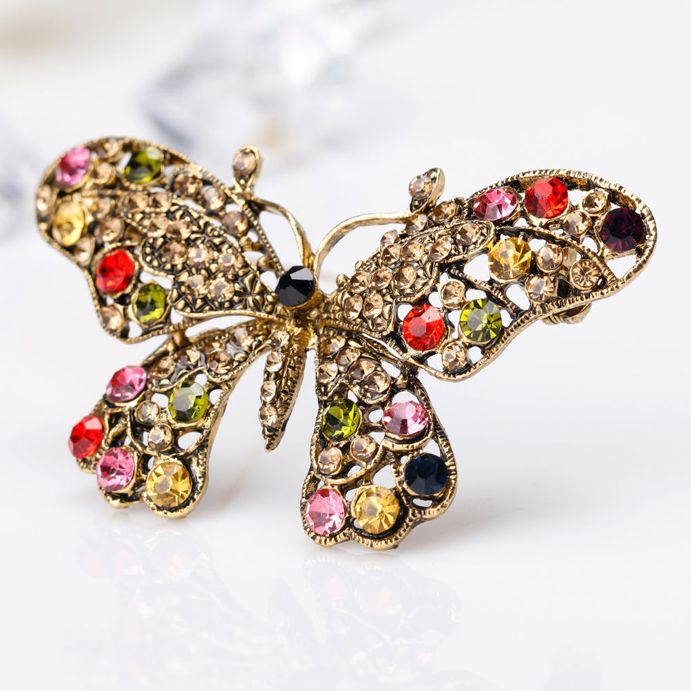 Lady Fashion Multicolor Rhinestone Butterfly Shape Brooch Pin Scarf Jewelry Gift
