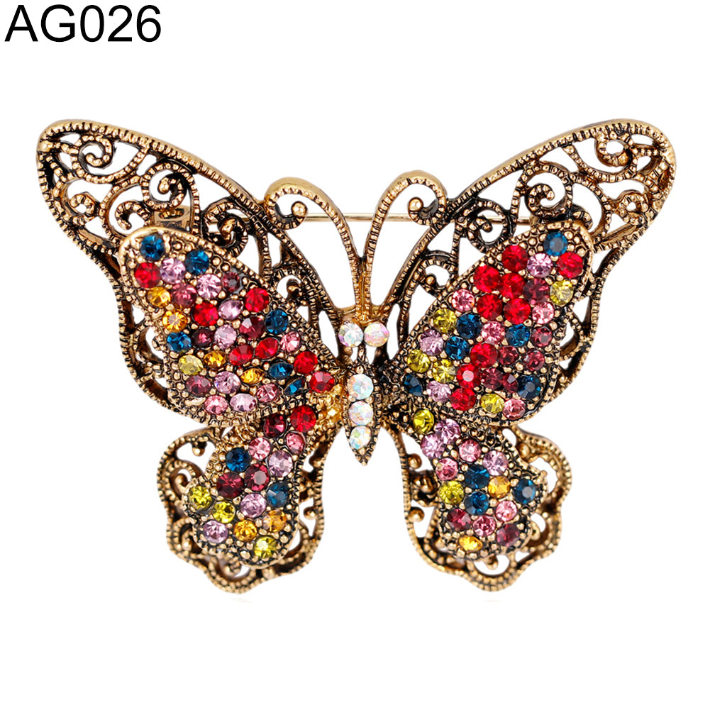 Lady Fashion Multicolor Rhinestone Butterfly Shape Brooch Pin Scarf Jewelry Gift