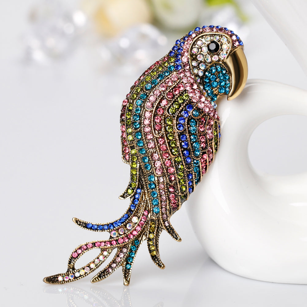Elegant Multi-Color Parrot Rhinestone Bouquet Scarf Bag Decor Jewelry Brooch Pin