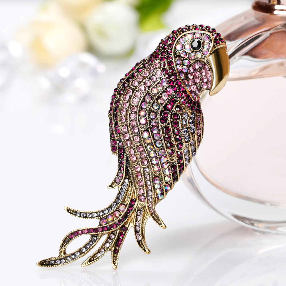 Elegant Multi-Color Parrot Rhinestone Bouquet Scarf Bag Decor Jewelry Brooch Pin