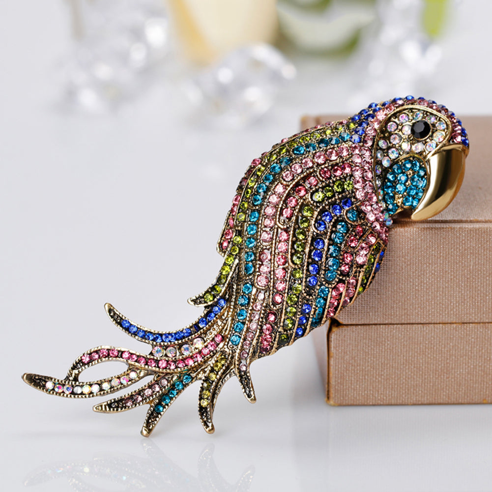 Elegant Multi-Color Parrot Rhinestone Bouquet Scarf Bag Decor Jewelry Brooch Pin