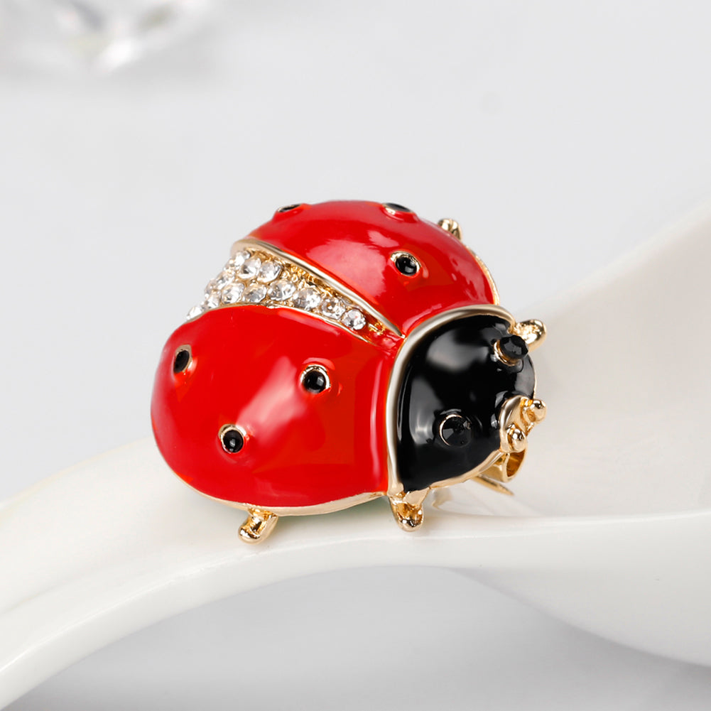 Women Scarf Accessory Cute Ladybird Rhinestone Brooch Pin Insect Breastpin