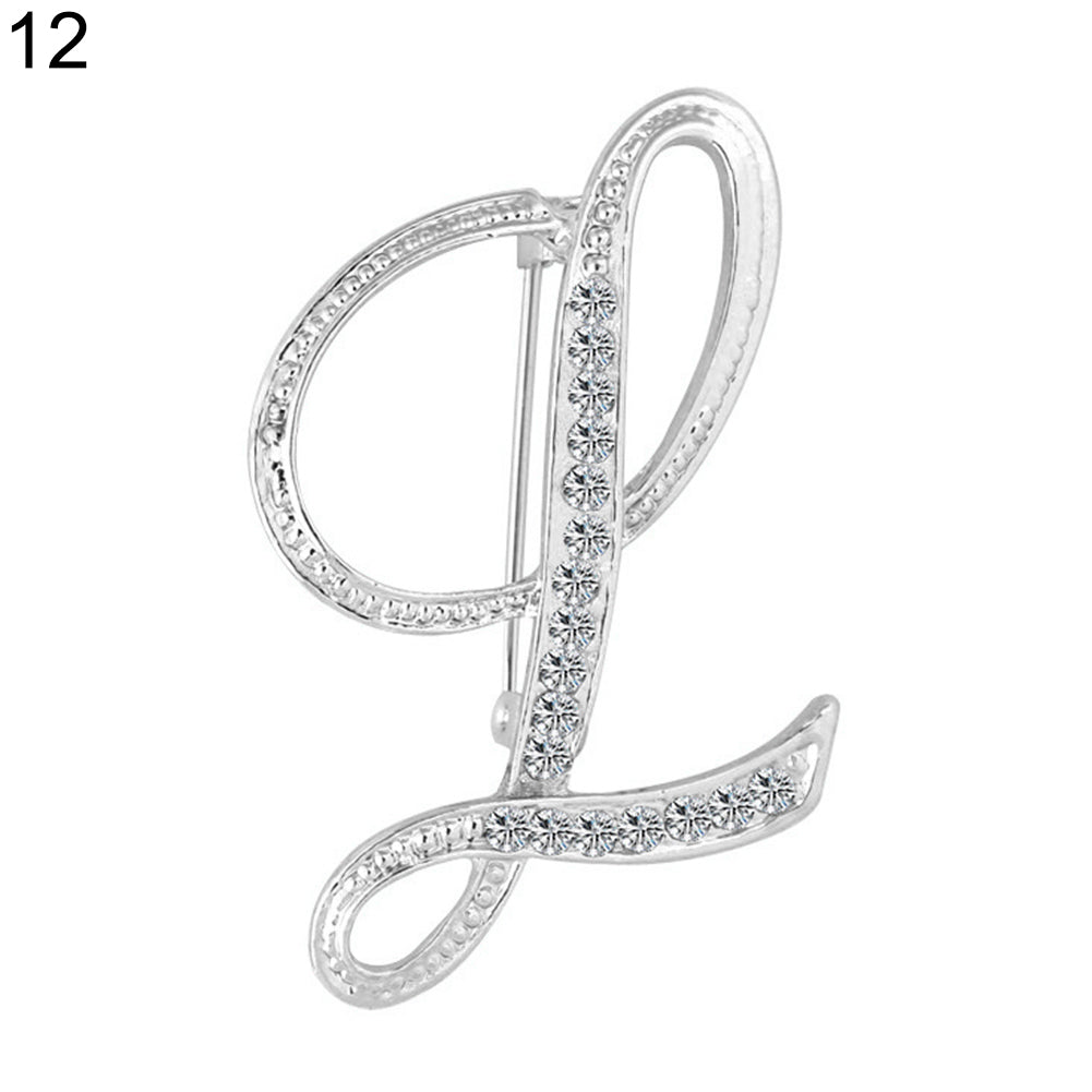 1 Pc Fashion Unisex Rhinestone English Letters Alphabet A-Z Brooch Pin Ornament