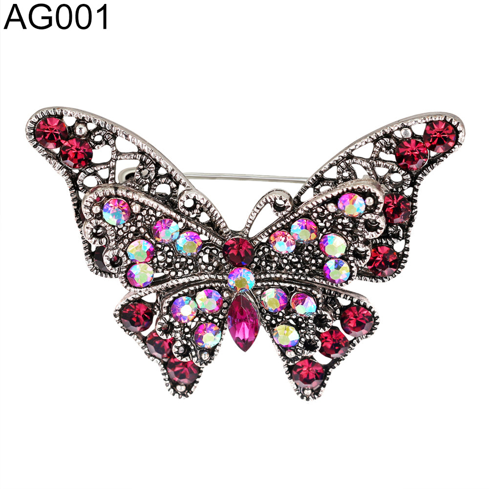 Lady Fashion Multicolor Rhinestone Butterfly Shape Brooch Pin Scarf Jewelry Gift