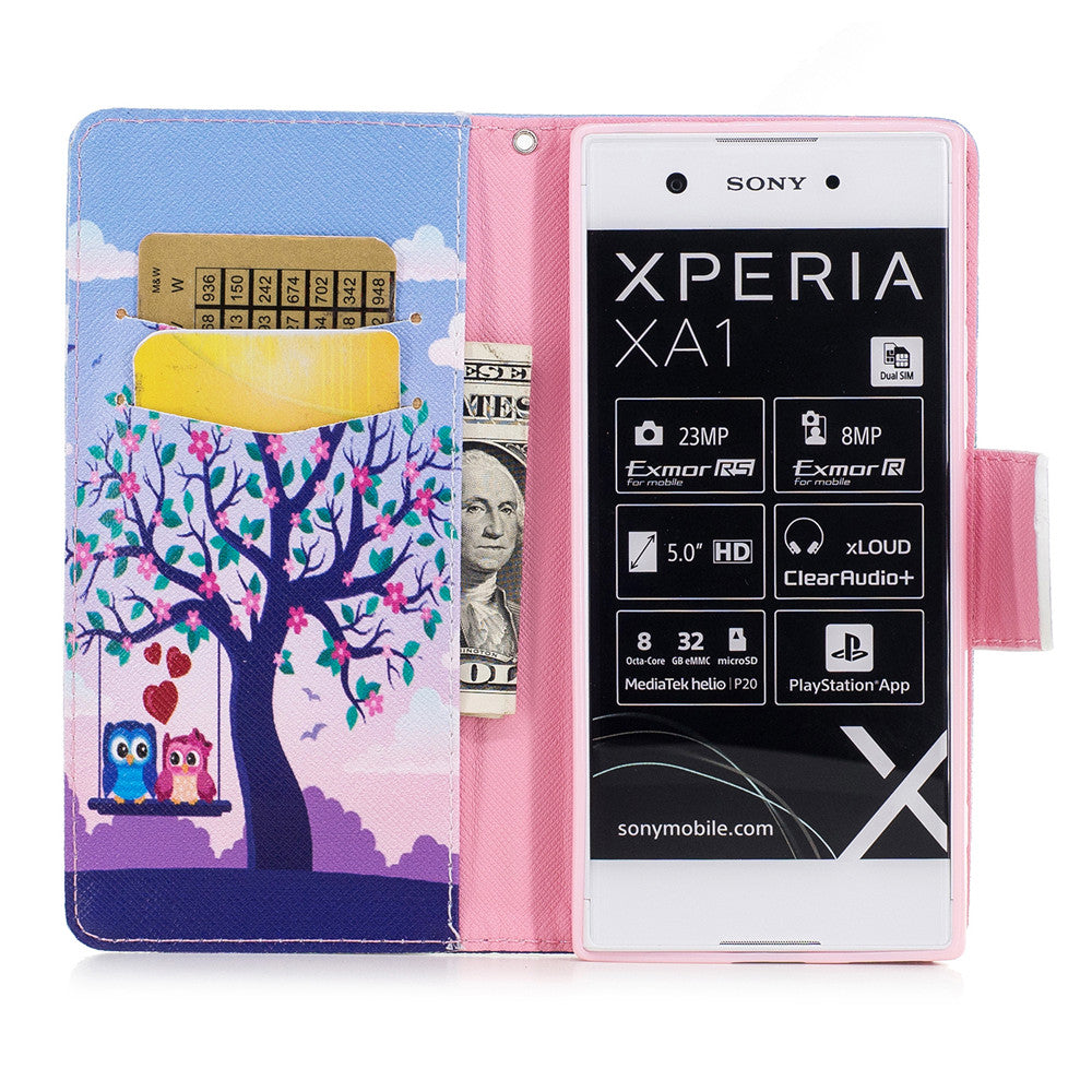 Sony Xperia XA1 Case Pattern Printed Flip Magnetic Wallet Card Slot Soft Protective Cover for Sony Xperia XA1