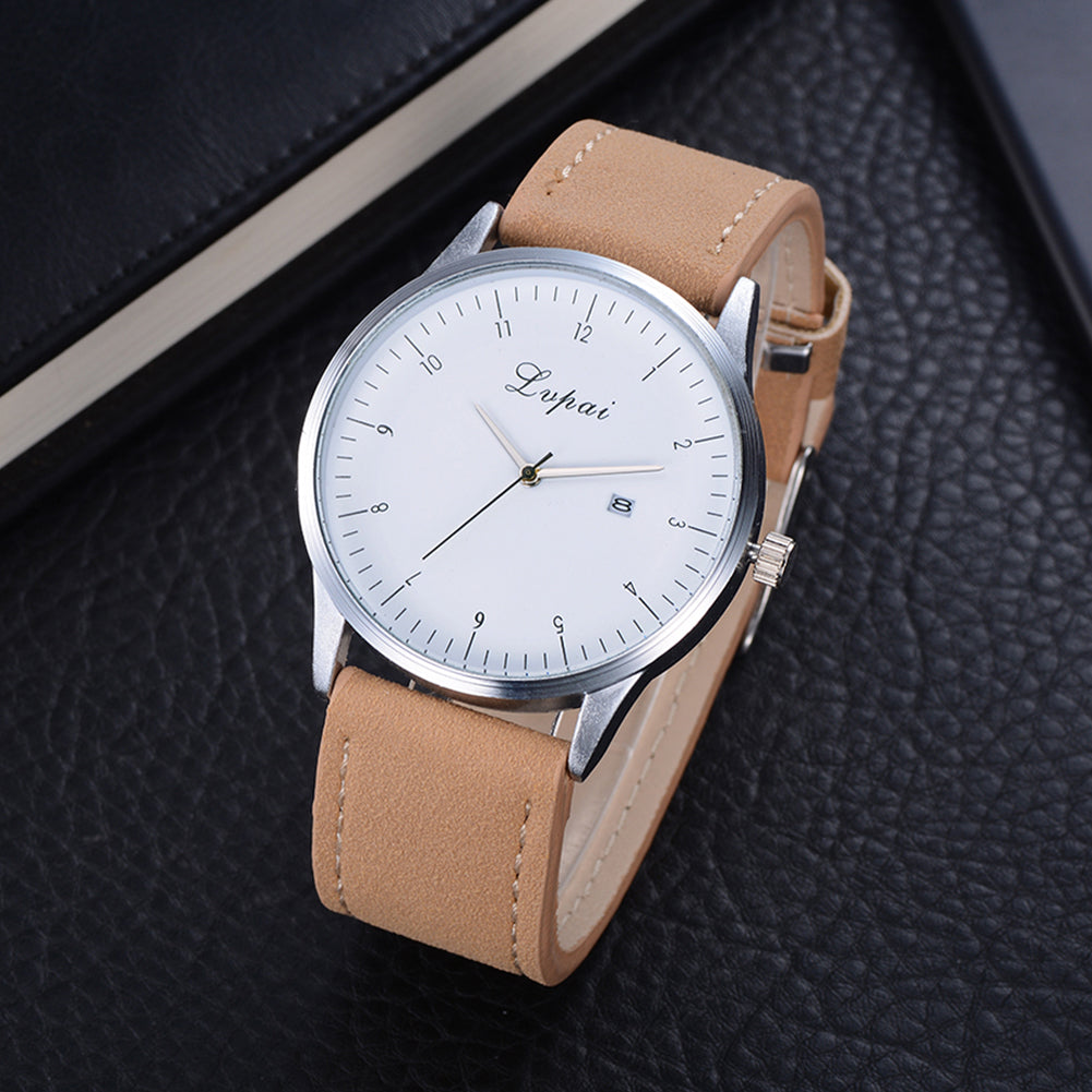 Men's Fashion Faux Leather Band Analog Quartz Date Business Wrist Watch Gift