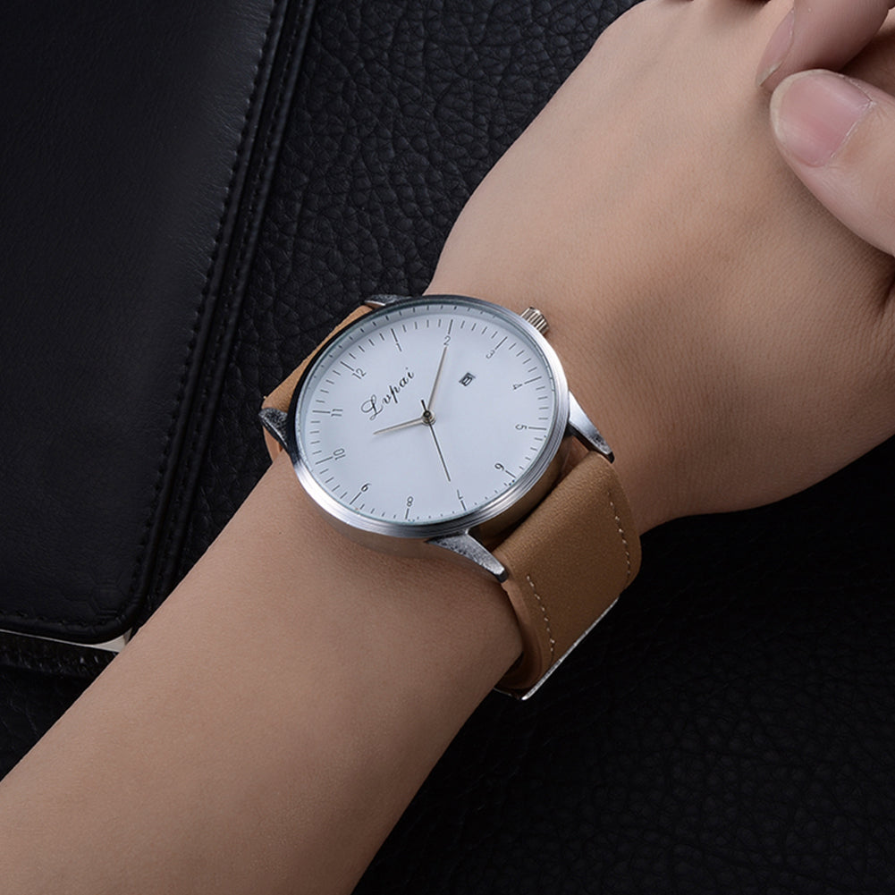 Men's Fashion Faux Leather Band Analog Quartz Date Business Wrist Watch Gift