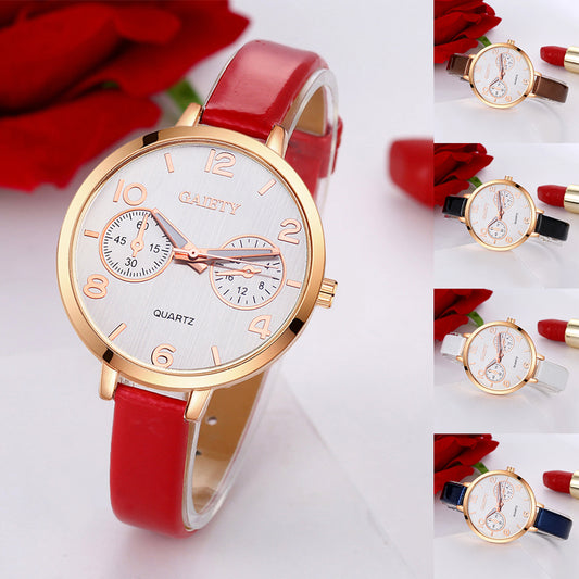 Women Fashion Simple Analog Quartz Slim Faux Leather Wrist Watch Jewelry