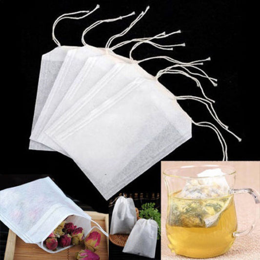 100Pcs Non-Woven Empty Tea Bags String Heat Seal Filter Paper Herb Loose Teabags