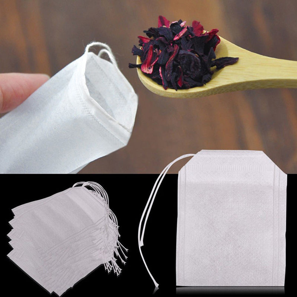 100Pcs Non-Woven Empty Tea Bags String Heat Seal Filter Paper Herb Loose Teabags