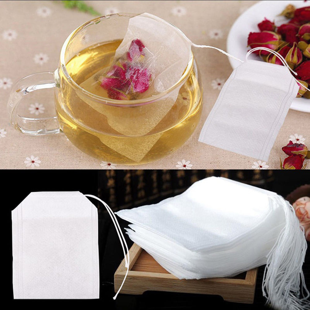 100Pcs Non-Woven Empty Tea Bags String Heat Seal Filter Paper Herb Loose Teabags