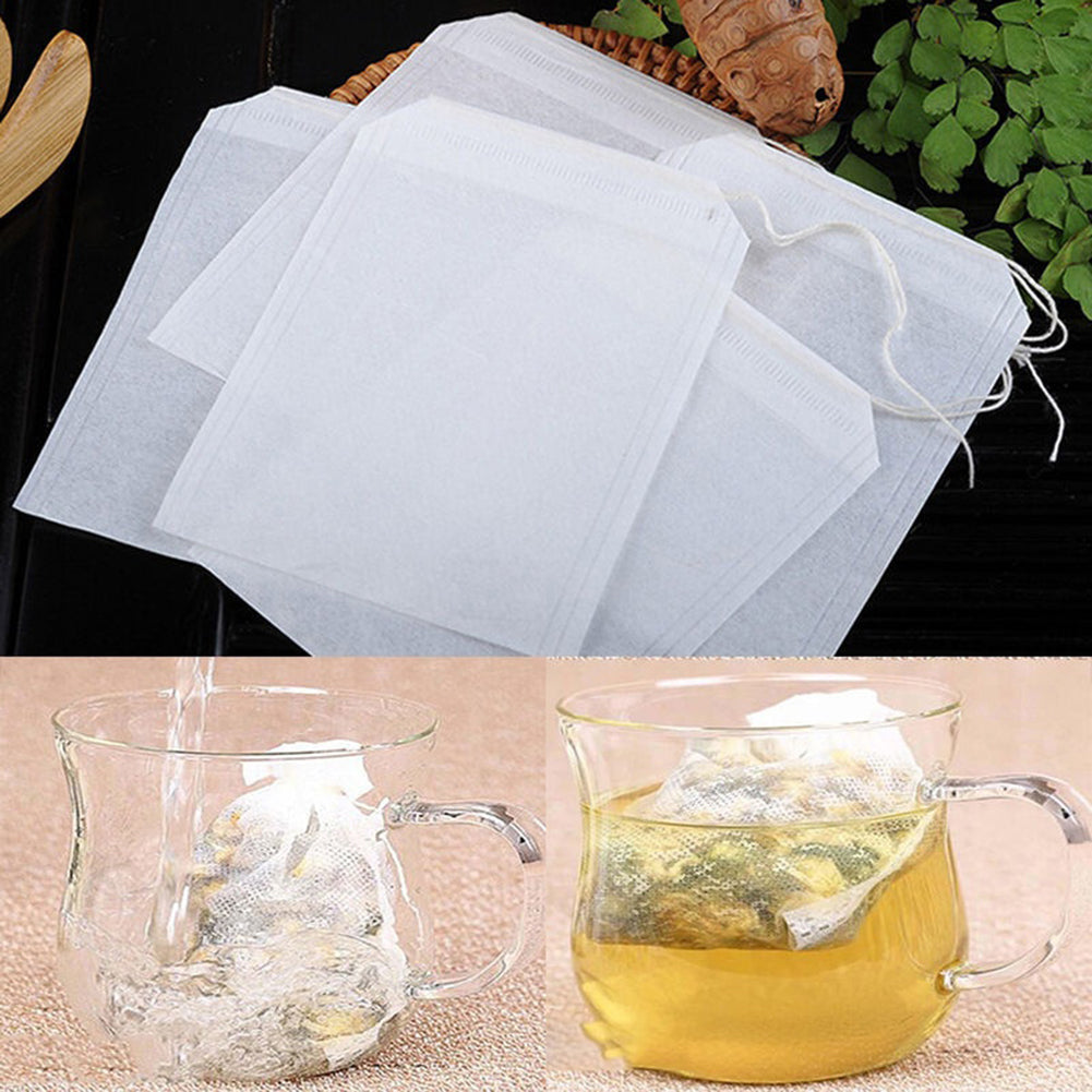 100Pcs Non-Woven Empty Tea Bags String Heat Seal Filter Paper Herb Loose Teabags