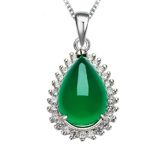 DZ04 Natural Chrysoprase Pendant 925 Sterling Silver Zircon Decoration Frame  Fashion Simple Women’s Jewelry