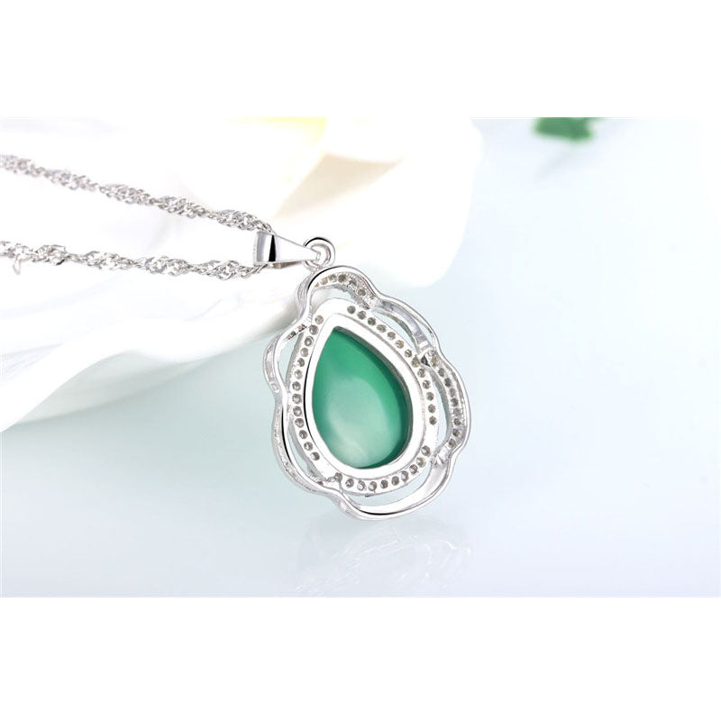 DZ07 Natural Chrysoprase Pendant 925 Sterling Silver Zircon Flower Shape Frame Fashion Grace Women’s Jewelry