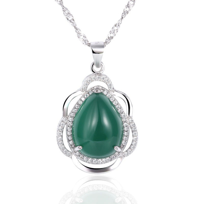 DZ07 Natural Chrysoprase Pendant 925 Sterling Silver Zircon Flower Shape Frame Fashion Grace Women’s Jewelry