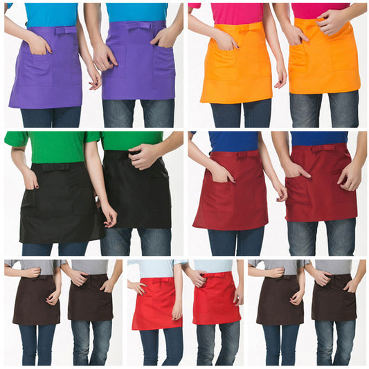 Half-length Short Waist Apron with Pockets Catering Chefs Bar Waiters Uniform