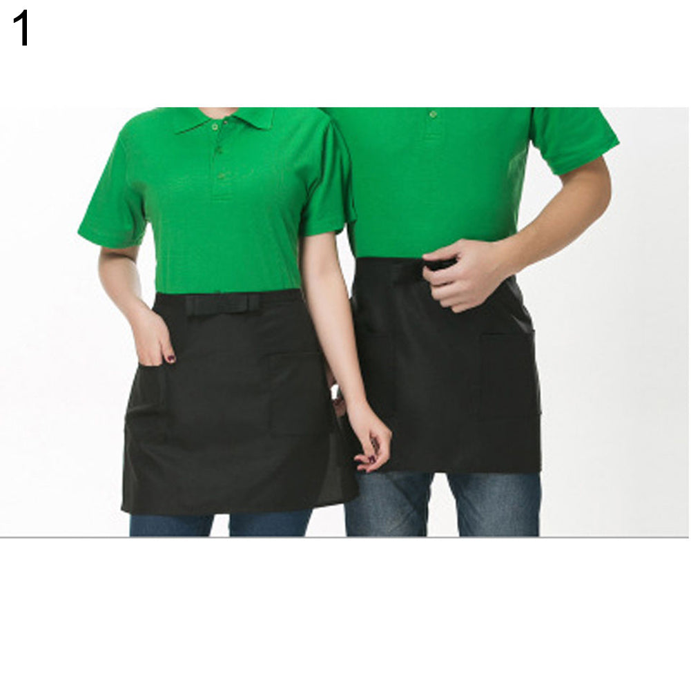 Half-length Short Waist Apron with Pockets Catering Chefs Bar Waiters Uniform
