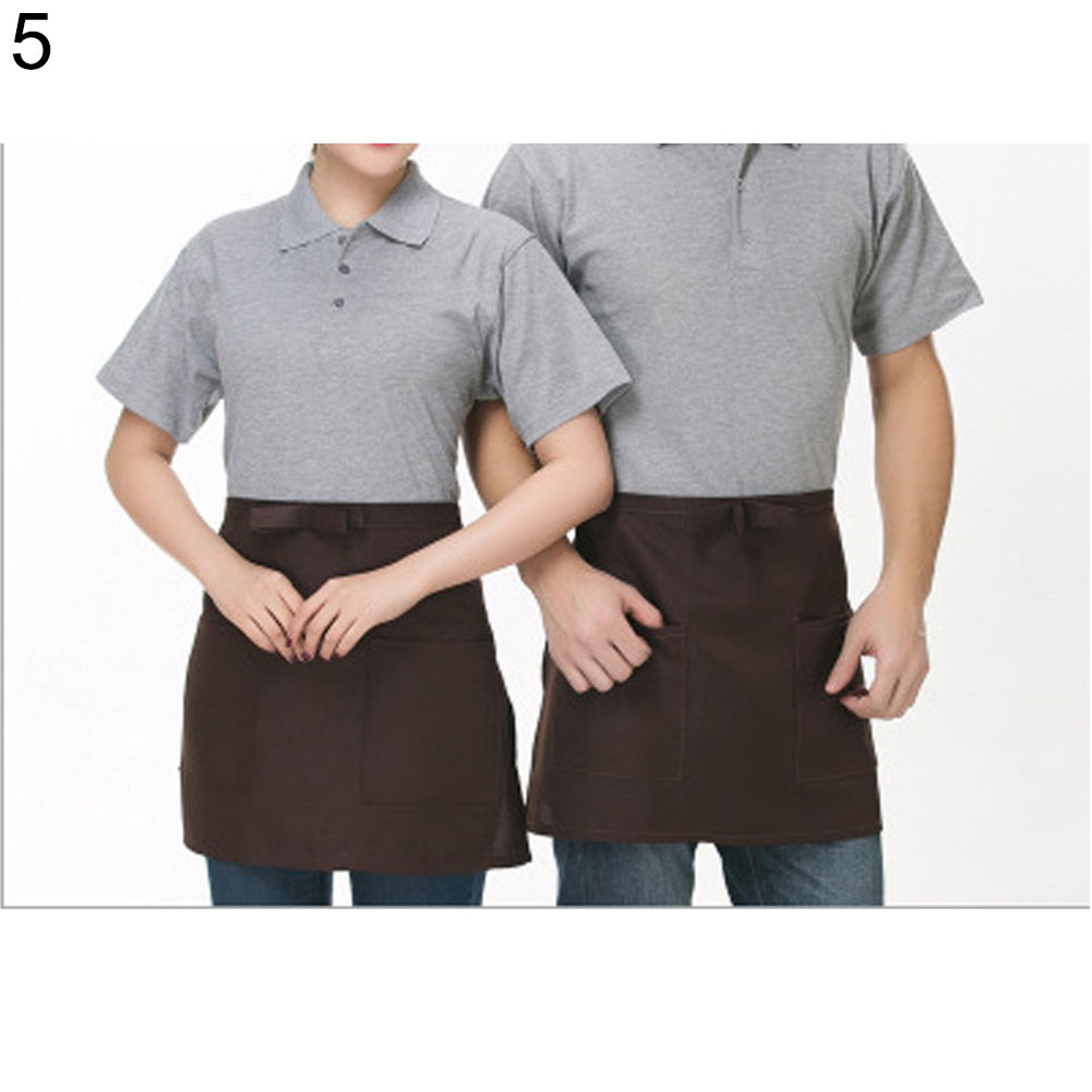 Half-length Short Waist Apron with Pockets Catering Chefs Bar Waiters Uniform