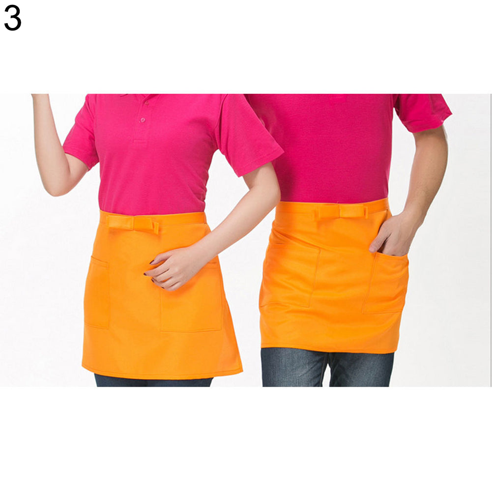 Half-length Short Waist Apron with Pockets Catering Chefs Bar Waiters Uniform