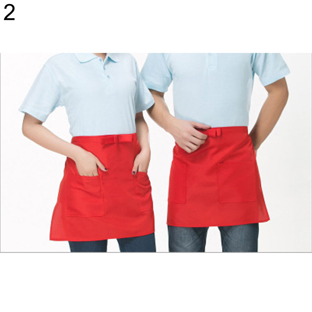 Half-length Short Waist Apron with Pockets Catering Chefs Bar Waiters Uniform