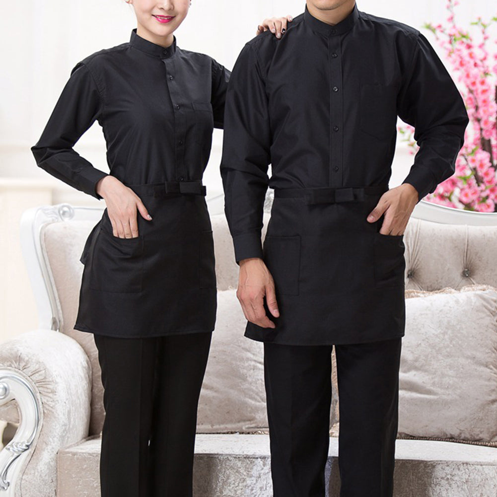 Half-length Short Waist Apron with Pockets Catering Chefs Bar Waiters Uniform
