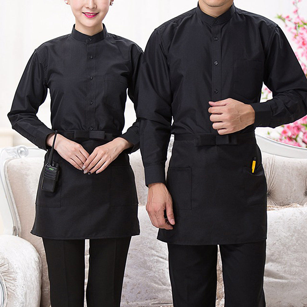Half-length Short Waist Apron with Pockets Catering Chefs Bar Waiters Uniform