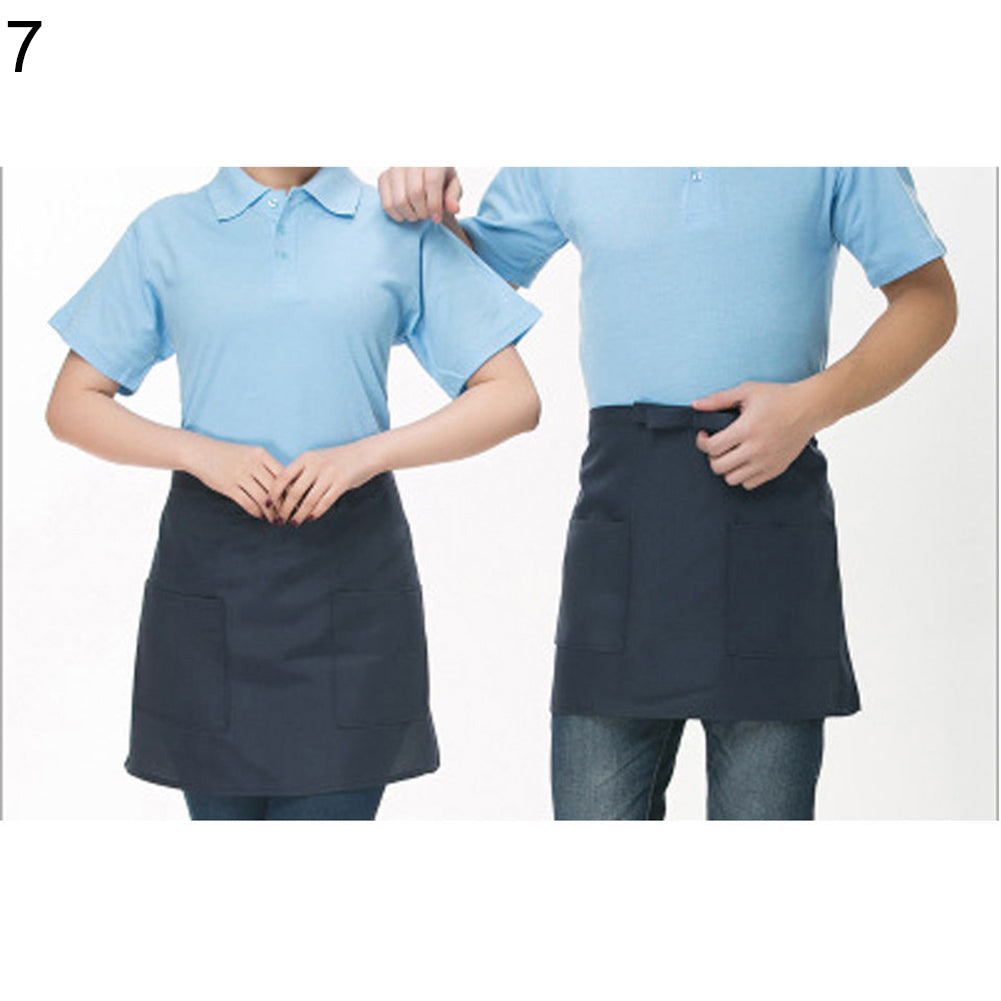 Half-length Short Waist Apron with Pockets Catering Chefs Bar Waiters Uniform