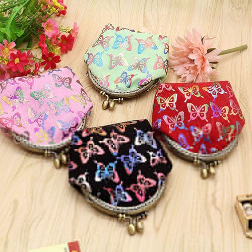 Women Vintage Gilding Butterfly Pattern Coin Purse Mini Canvas Wallet Card Holder Bag