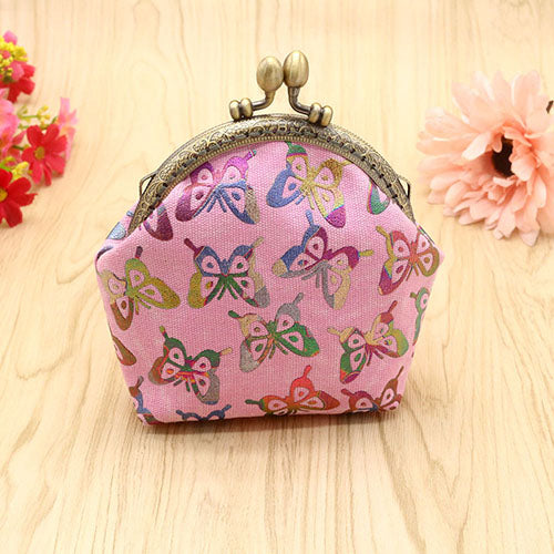 Women Vintage Gilding Butterfly Pattern Coin Purse Mini Canvas Wallet Card Holder Bag