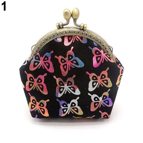 Women Vintage Gilding Butterfly Pattern Coin Purse Mini Canvas Wallet Card Holder Bag