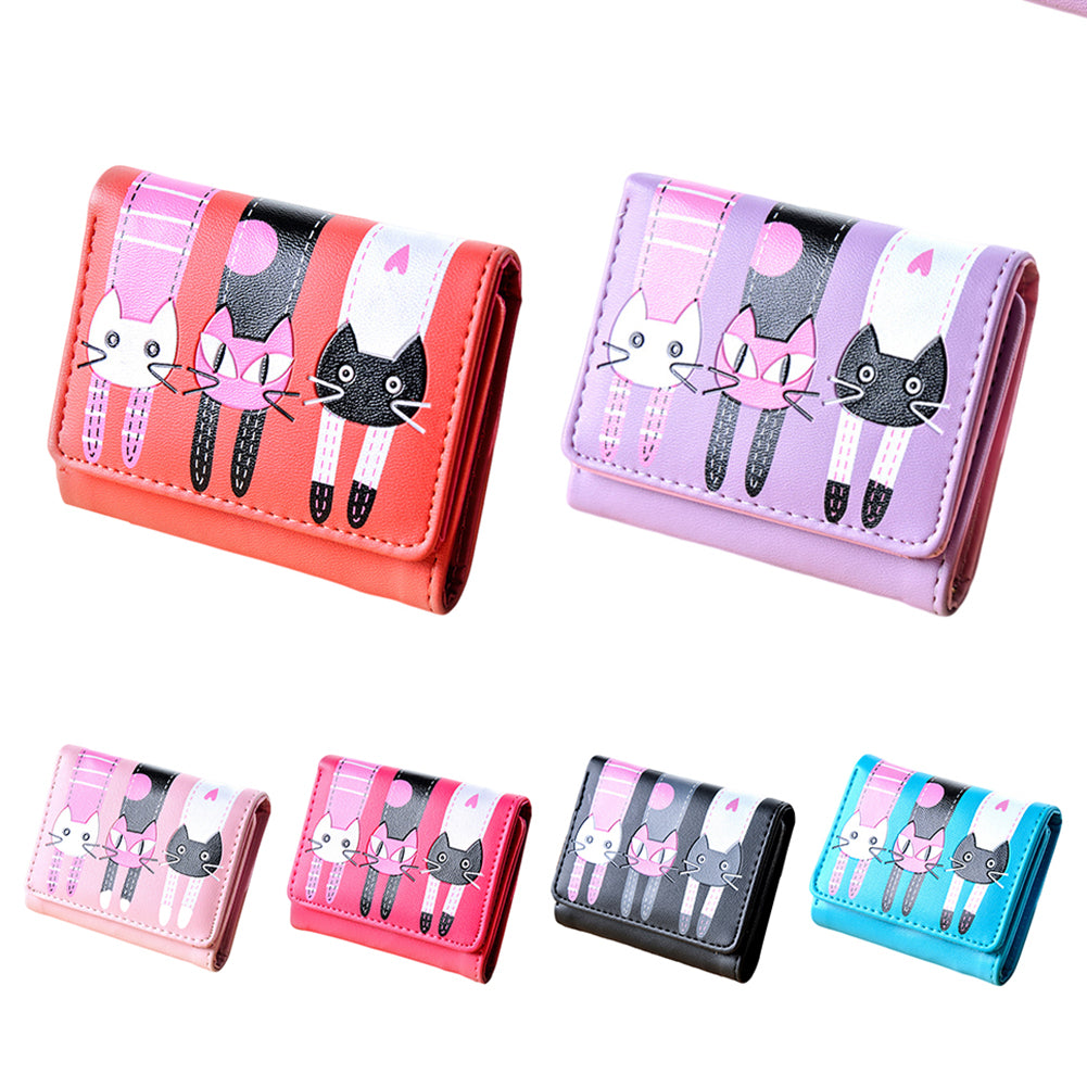 Women's Lovely Cartoon Cat Pattern Coin Purse Card Holder Trifold Short Wallet