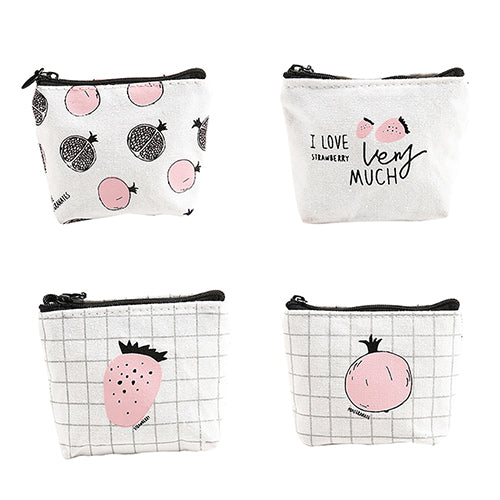 Creative Adult Kids Cartoon Fruit Pattern Canvas Zipper Coin Purse Wallet Bag Gift