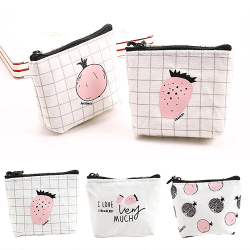 Creative Adult Kids Cartoon Fruit Pattern Canvas Zipper Coin Purse Wallet Bag Gift
