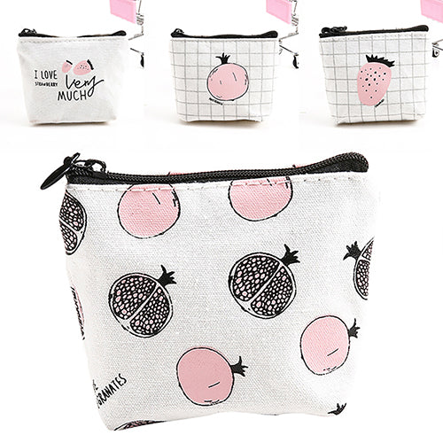 Creative Adult Kids Cartoon Fruit Pattern Canvas Zipper Coin Purse Wallet Bag Gift