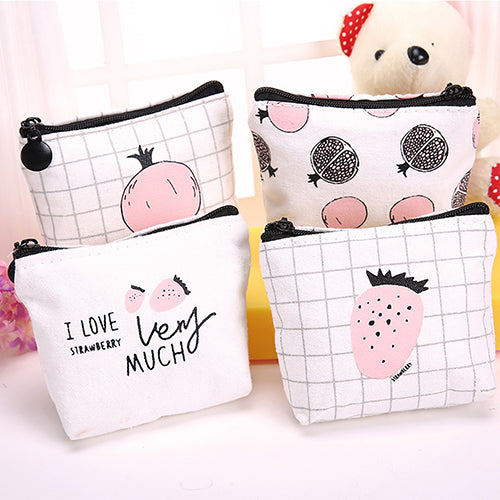 Creative Adult Kids Cartoon Fruit Pattern Canvas Zipper Coin Purse Wallet Bag Gift