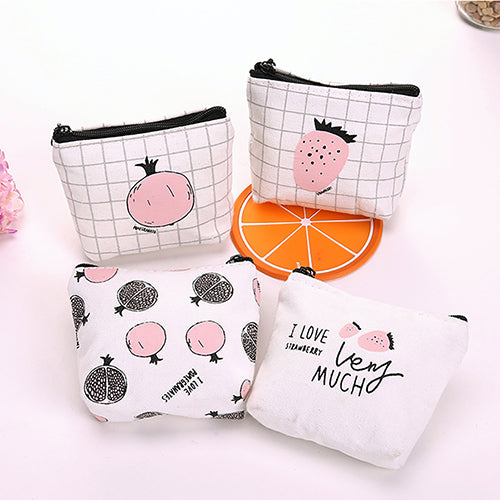 Creative Adult Kids Cartoon Fruit Pattern Canvas Zipper Coin Purse Wallet Bag Gift