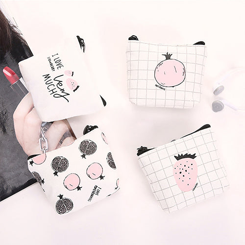 Creative Adult Kids Cartoon Fruit Pattern Canvas Zipper Coin Purse Wallet Bag Gift