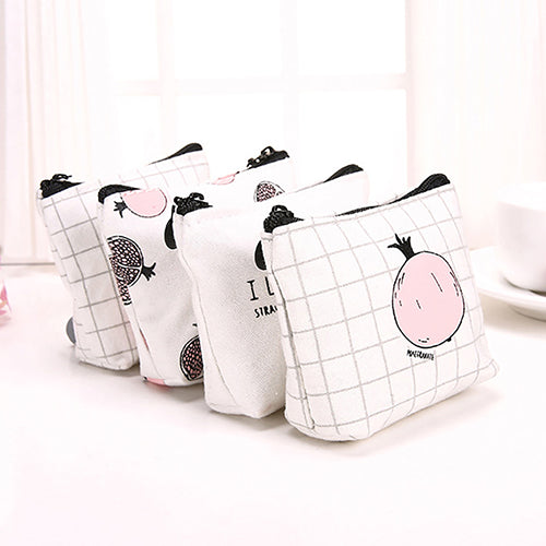 Creative Adult Kids Cartoon Fruit Pattern Canvas Zipper Coin Purse Wallet Bag Gift