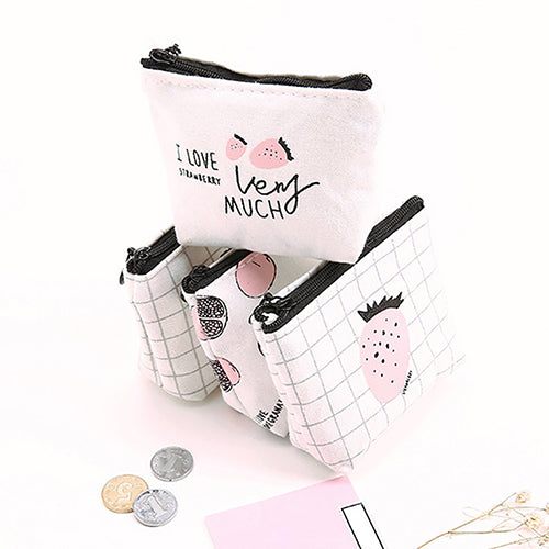 Creative Adult Kids Cartoon Fruit Pattern Canvas Zipper Coin Purse Wallet Bag Gift