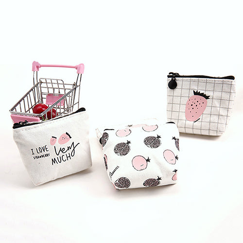 Creative Adult Kids Cartoon Fruit Pattern Canvas Zipper Coin Purse Wallet Bag Gift