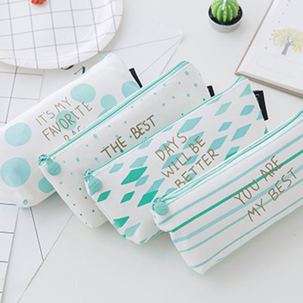 Fresh Style Mini Polka Dot Canvas Pencil Bag Stationery Storage Organizer Pouch