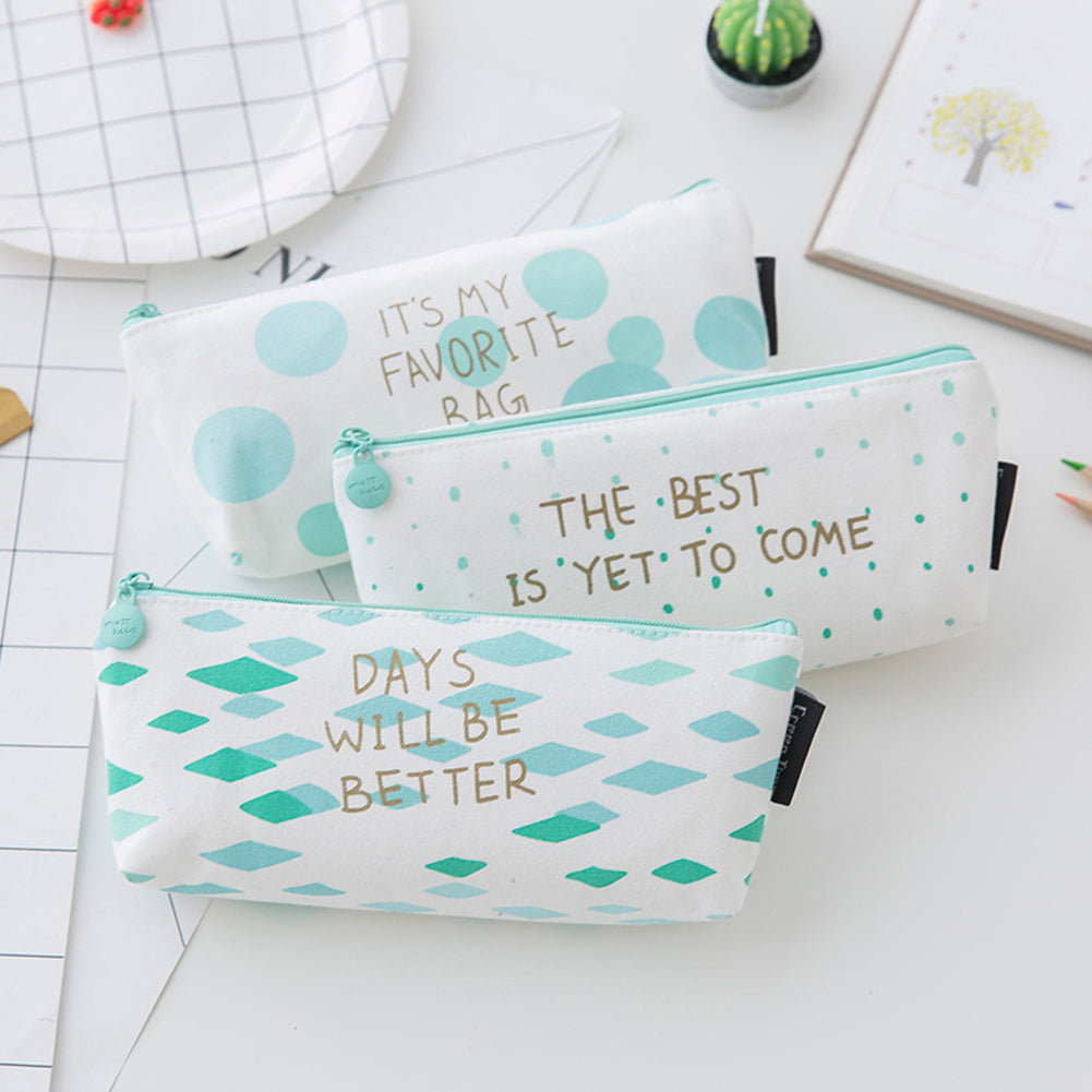 Fresh Style Mini Polka Dot Canvas Pencil Bag Stationery Storage Organizer Pouch