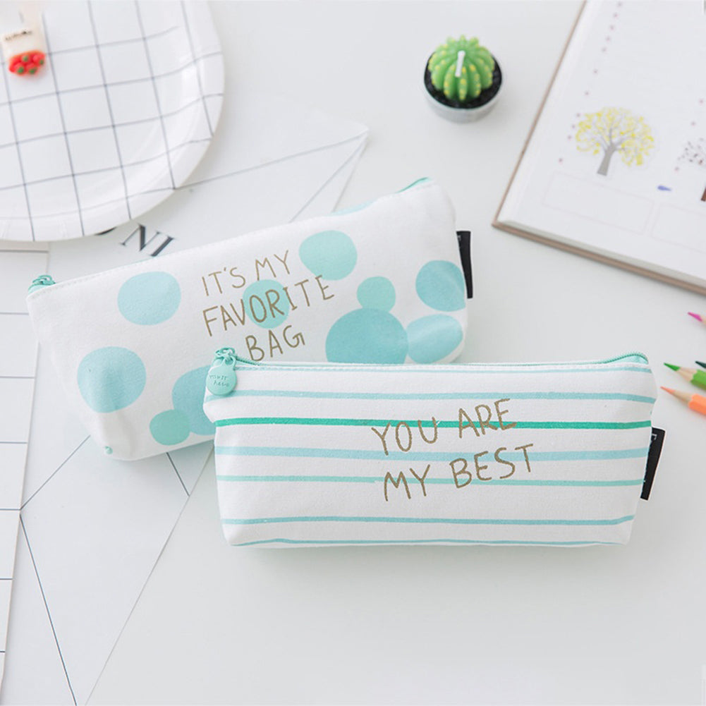 Fresh Style Mini Polka Dot Canvas Pencil Bag Stationery Storage Organizer Pouch