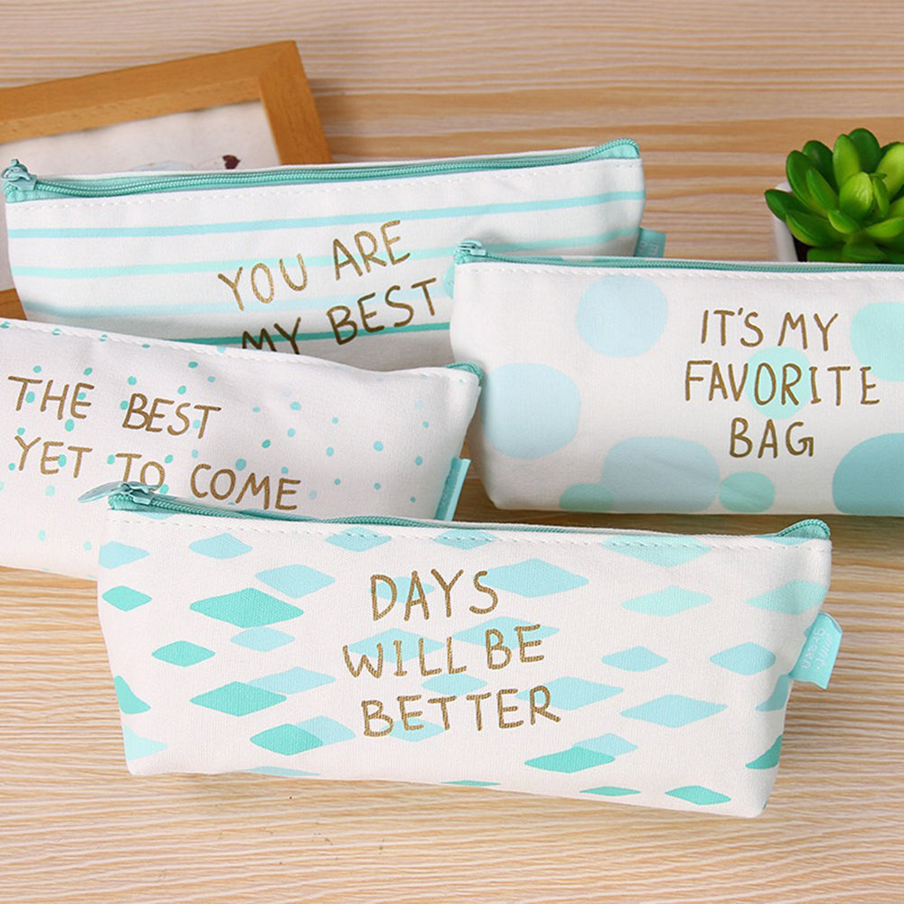 Fresh Style Mini Polka Dot Canvas Pencil Bag Stationery Storage Organizer Pouch