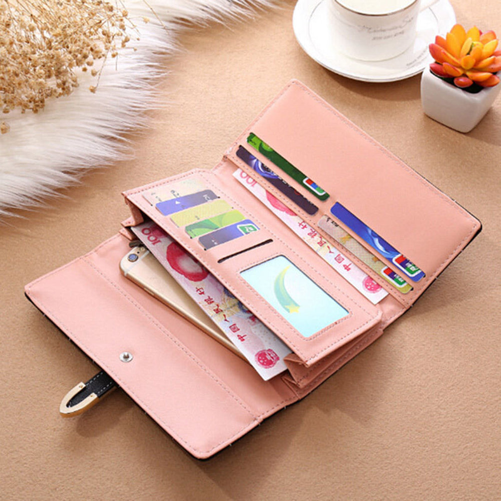 Fashion Ladies Women Vintage Long Faux Leather Trifold Purse Coin Wallet Handbag