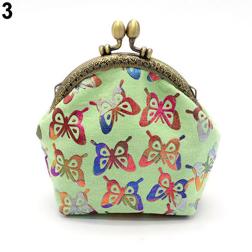 Women Vintage Gilding Butterfly Pattern Coin Purse Mini Canvas Wallet Card Holder Bag