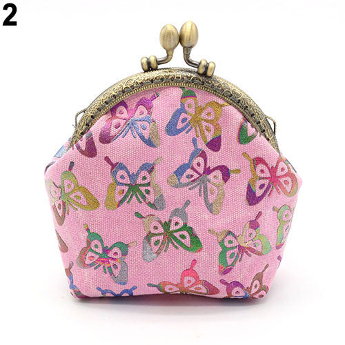 Women Vintage Gilding Butterfly Pattern Coin Purse Mini Canvas Wallet Card Holder Bag