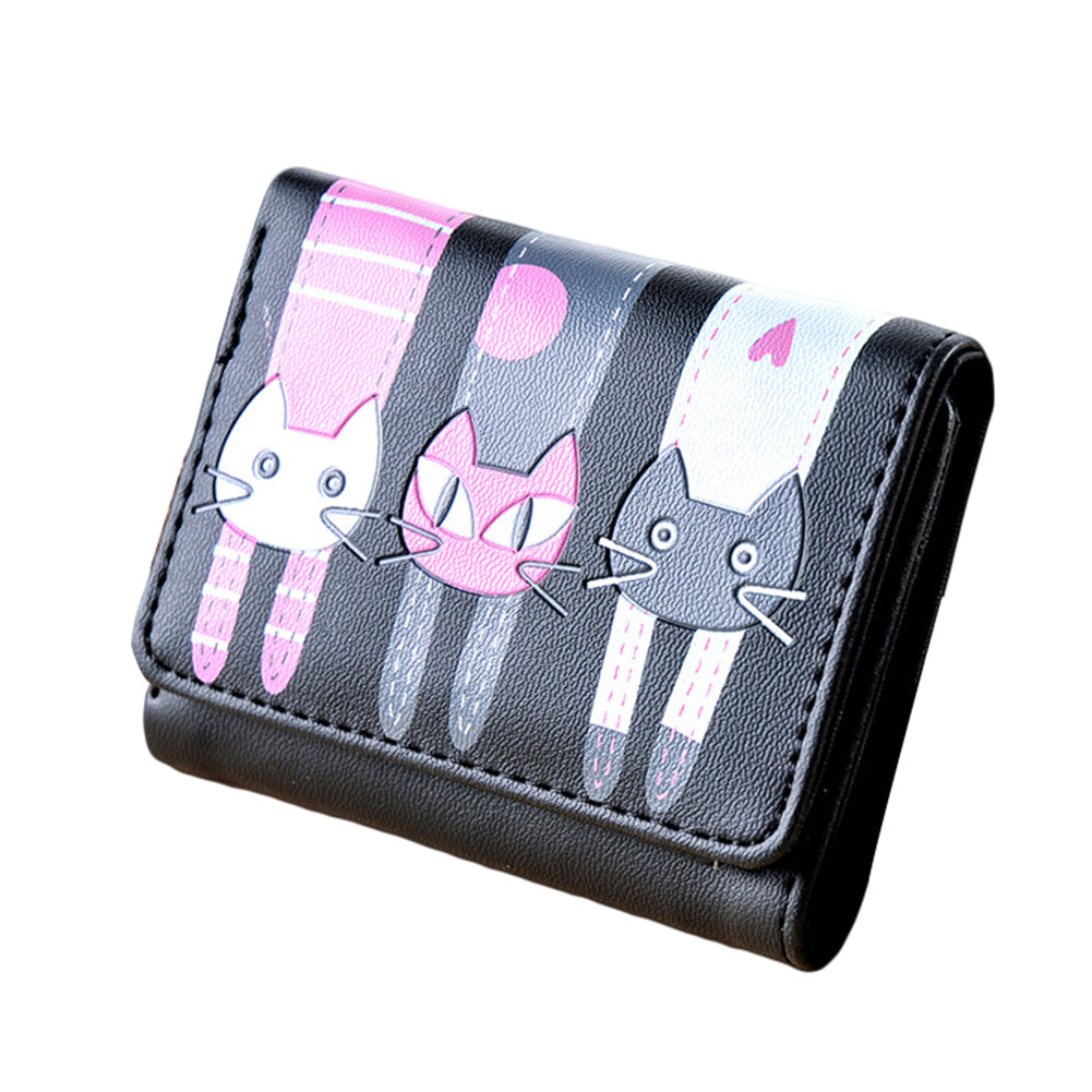 Women's Lovely Cartoon Cat Pattern Coin Purse Card Holder Trifold Short Wallet