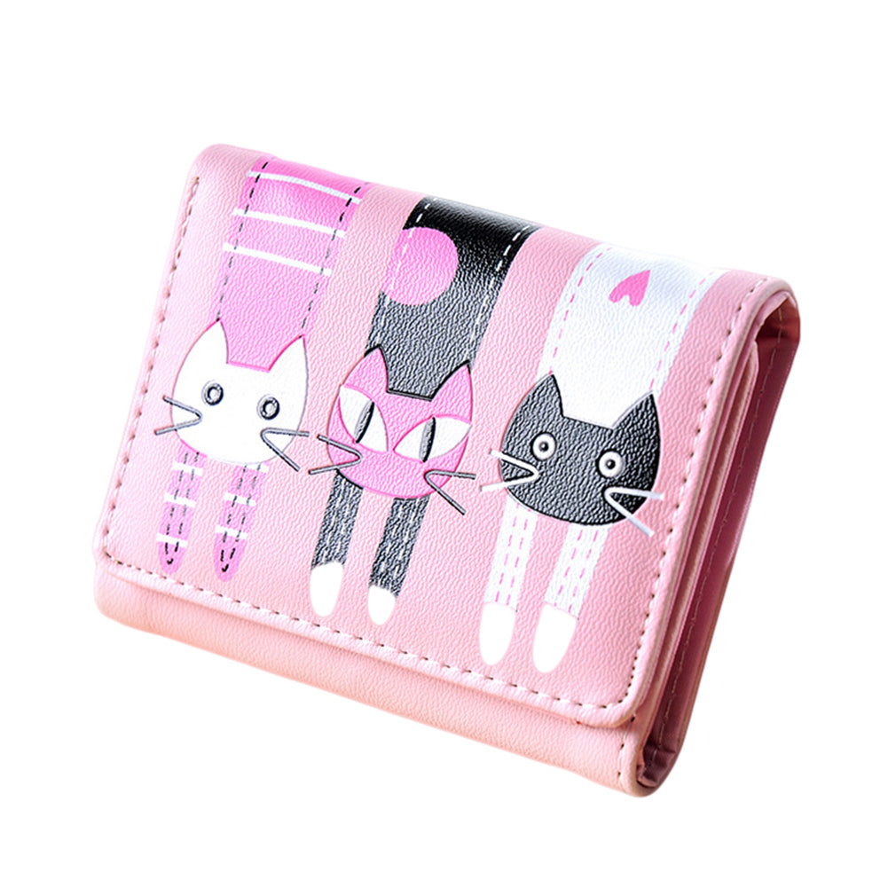 Women's Lovely Cartoon Cat Pattern Coin Purse Card Holder Trifold Short Wallet